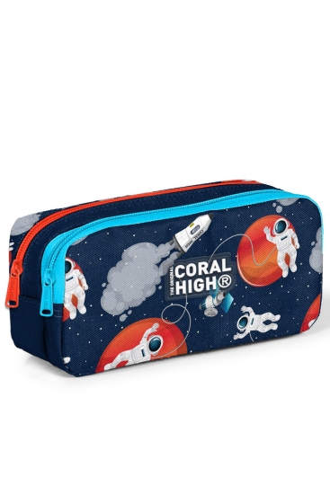 Coral High Kids Lacivert Mavi Astronot Desenli İki Bölmeli Kalem Çantası 12093 