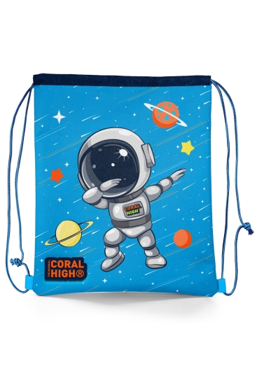 Coral High Kids Lacivert Mavi Astronot Desenli İpli Büzgülü Sırt Çantası 22690 