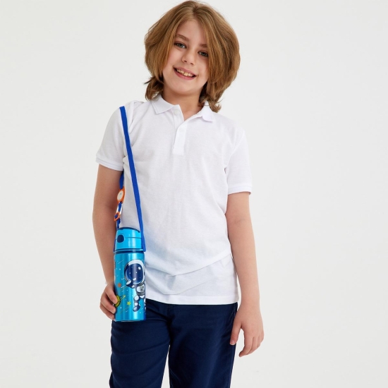 Coral High Kids Lacivert Mavi Astronot Desenli Pipetli Alüminyum Matara 600 ml 11943 - 5