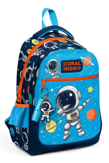 Coral High Kids Lacivert Mavi Astronot Desenli Üç Bölmeli Okul Sırt Çantası 23486 - Coral High KIDS