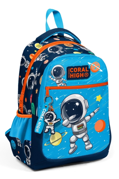 Coral High Kids Lacivert Mavi Astronot Desenli Üç Bölmeli Okul Sırt Çantası 23486 - 1