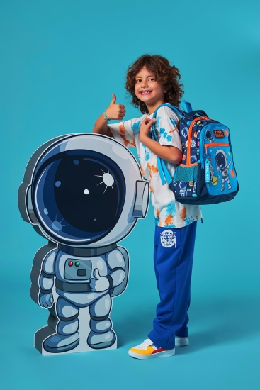Coral High Kids Lacivert Mavi Astronot Desenli Üç Bölmeli Okul Sırt Çantası 23486 - 2
