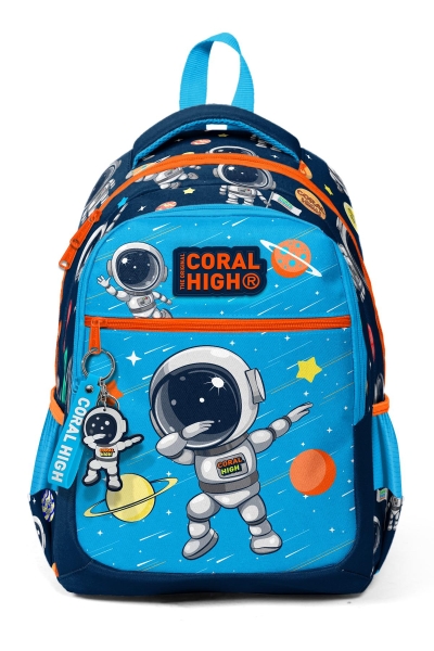 Coral High Kids Lacivert Mavi Astronot Desenli Üç Bölmeli Okul Sırt Çantası 23486 - 8