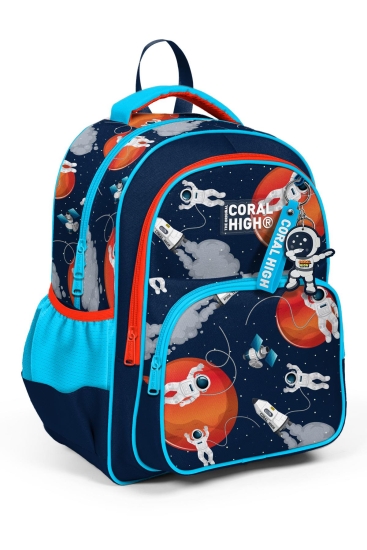 Coral High Kids Lacivert Mavi Astronot Desenli Üç Bölmeli Okul Sırt Çantası 23660 - 1