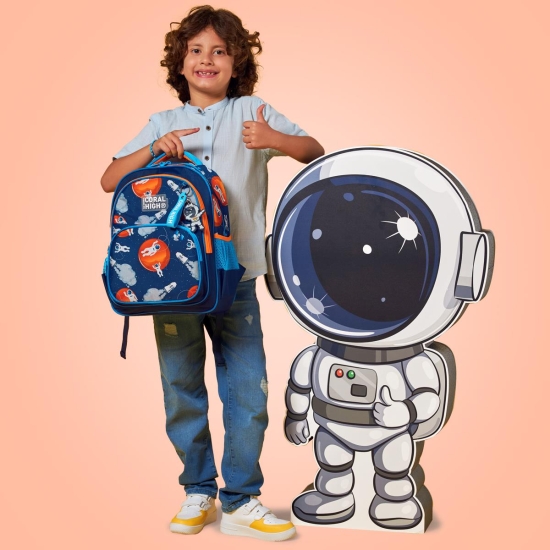 Coral High Kids Lacivert Mavi Astronot Desenli Üç Bölmeli Okul Sırt Çantası 23660 - 4