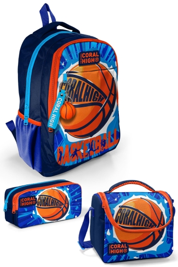 Coral High Kids Lacivert Mavi Basketbol Desenli 3’lü Okul Çanta Seti SET0114405 
