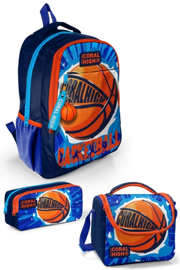 Coral High Kids Lacivert Mavi Basketbol Desenli 3’lü Okul Çanta Seti SET0114405 - Coral High KIDS