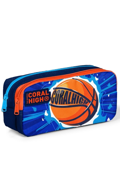 Coral High Kids Lacivert Mavi Basketbol Top Desenli İki Bölmeli Kalem Çantası 12066 - 1