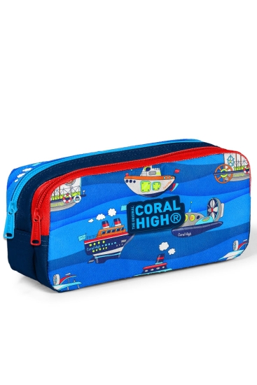 Coral High Kids Lacivert Mavi Gemi Desenli İki Bölmeli Kalem Çantası 22162 - Coral High KIDS