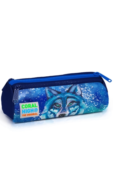 Coral High Kids Lacivert Mavi Kurt Desenli Üç Bölmeli Kalem Çantası 22043 - Coral High KIDS