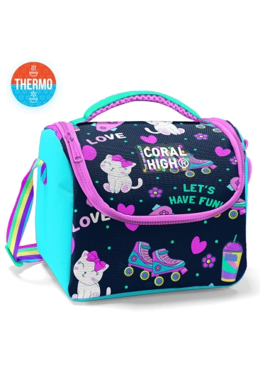 Coral High Kids Lacivert Pembe Kedili Paten Desenli Thermo Beslenme Çantası 11891 