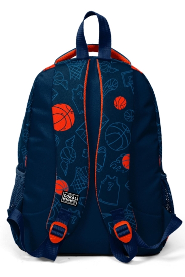 Coral High Kids Lacivert Turuncu Basketbol Desenli Üç Bölmeli Okul Sırt Çantası 23493 - 3