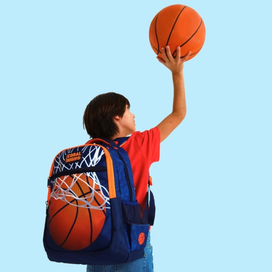 Coral High Kids Lacivert Turuncu Basketbol Desenli Üç Bölmeli Okul Sırt Çantası 23493 - 4