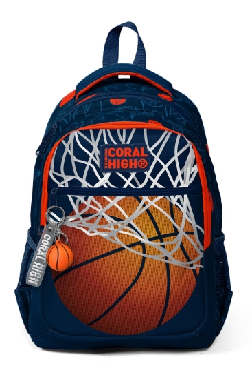 Coral High Kids Lacivert Turuncu Basketbol Desenli Üç Bölmeli Okul Sırt Çantası 23493 - 7