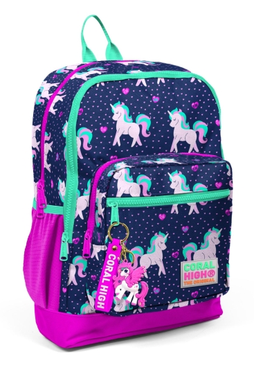 Coral High Kids Lacivert Pembe Unicorn Desenli Dört Bölmeli Okul Sırt Çantası 23467 