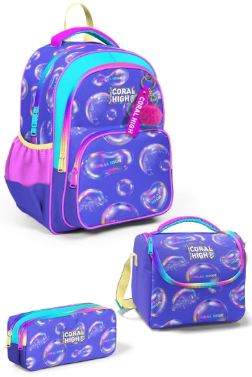 Coral High Kids Lavanta Pembe Baloncuk Desenli 3'lü Okul Çanta Seti SET0123656 - 1