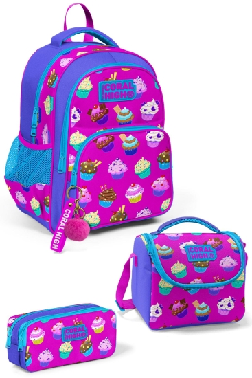 Coral High Kids Lavanta Pembe Cupcake Desenli 3'lü Okul Çanta Seti SET0123495 - Coral High KIDS