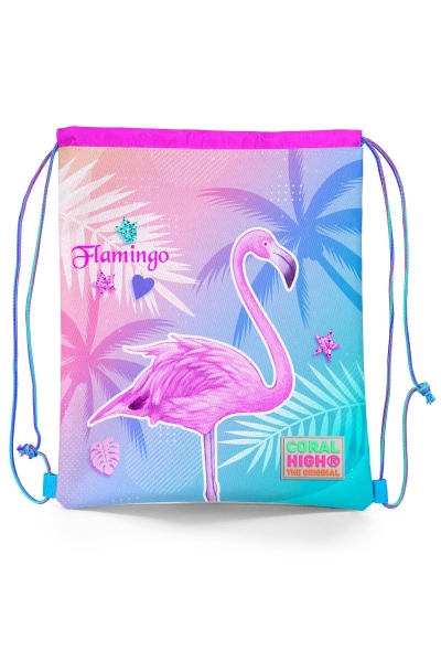 Coral High Kids Lavanta Pembe Flamingo Desenli İpli Büzgülü Sırt Çantası 22461 - 1