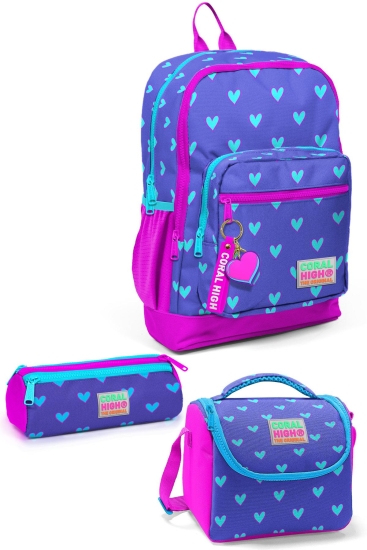 Coral High Kids Lavanta Pembe Kalp Desenli 3’lü Okul Çanta Seti SET0123706 - 1