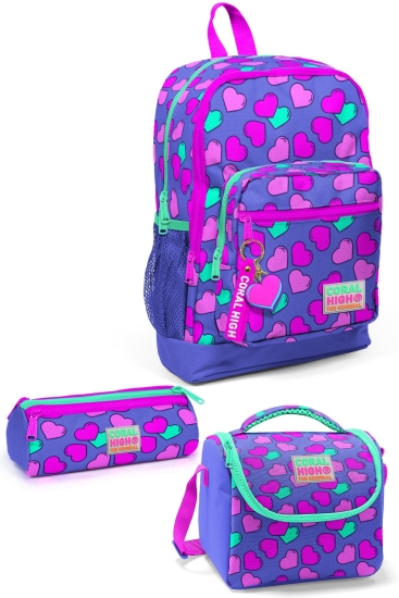 Coral High Kids Lavanta Pembe Kalpli Desenli 3’lü Okul Çanta Seti SET0123463 