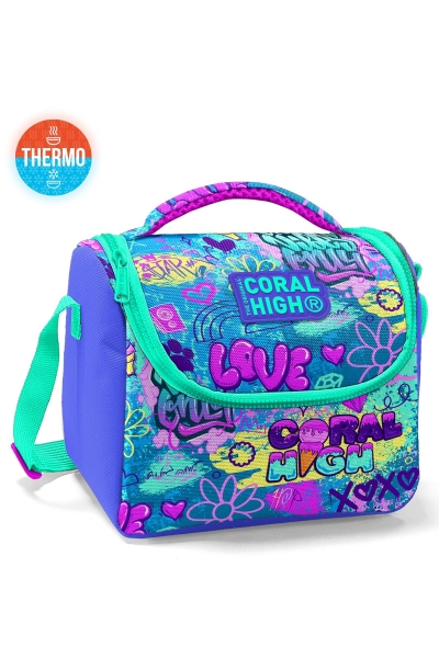 Coral High Kids Lavanta Su Yeşili Grafiti Desenli Thermo Beslenme Çantası 11827 - 1