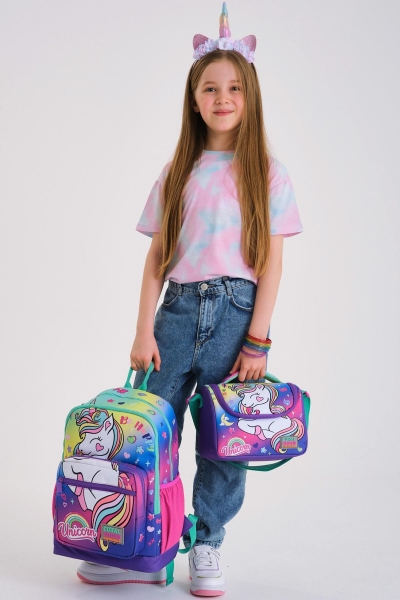 Coral High Kids Lavanta Su Yeşili Unicorn Desenli 3’lü Okul Çanta Seti SET0123729 - 2