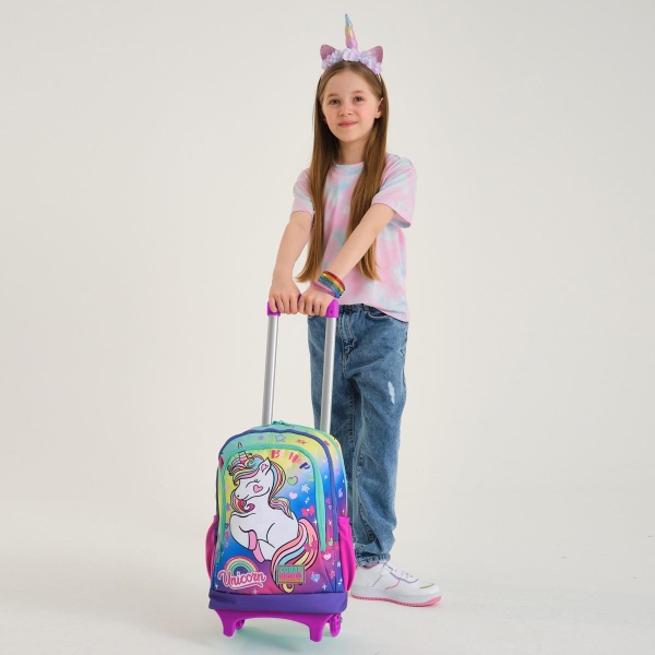 Coral High Kids Lavanta Su Yeşili Unicorn Desenli Çekçekli 3'lü Çanta Seti SET0123929 - 2