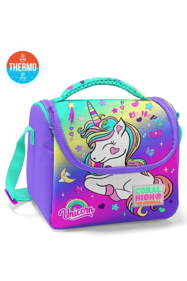 Coral High Kids Lavanta Su Yeşili Unicorn Desenli Desenli Thermo Beslenme Çantası 11729 - Coral High KIDS