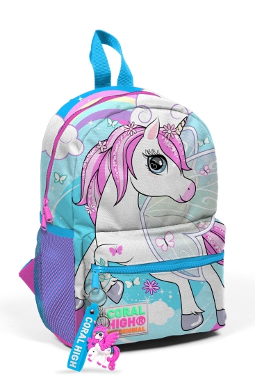 Minik Yuva Sırt Çantası Mavi Neon Pembe Unicorn Desenli İki Bölmeli 23511 - CORAL HIGH KIDS