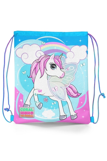 Coral High Kids Mavi Neon Pembe Unicorn Desenli İpli Büzgülü Sırt Çantası 22467 - Coral High KIDS