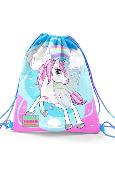 Coral High Kids Mavi Neon Pembe Unicorn Desenli İpli Büzgülü Sırt Çantası 22467 - 2