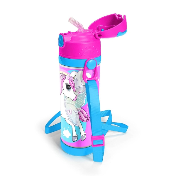 Coral High Kids Mavi Neon Pembe Unicorn Desenli Pipetli Çelik Termos 500 ml 11930 - 2