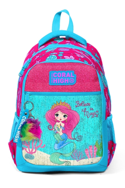 Coral High Kids Mavi Pembe Deniz Kızı Desenli Üç Bölmeli Okul Sırt Çantası 23476 - 7