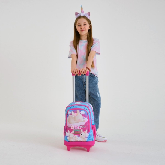 Coral High Kids Mavi Pembe Tavşan Desenli Çekçekli 3'lü Çanta Seti SET0123936 - 2