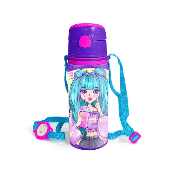 Coral High Kids Mor Pembe Anime Kız Desenli Alüminyum Matara 600 ml 11946 - 1