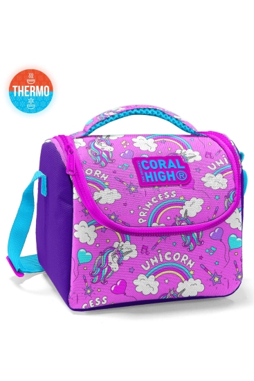 Coral High Kids Mor Açık Pembe Unicorn Desenli Thermo Beslenme Çantası 11820 