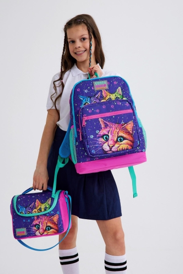 Coral High Kids Mor Mavi Pembe Kalp Desenli 3’lü Okul Çanta Seti SET0123740 - 2