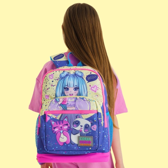 Coral High Kids Mor Pembe Anime Kız Desenli Dört Bölmeli Okul Sırt Çantası 23735 - 4