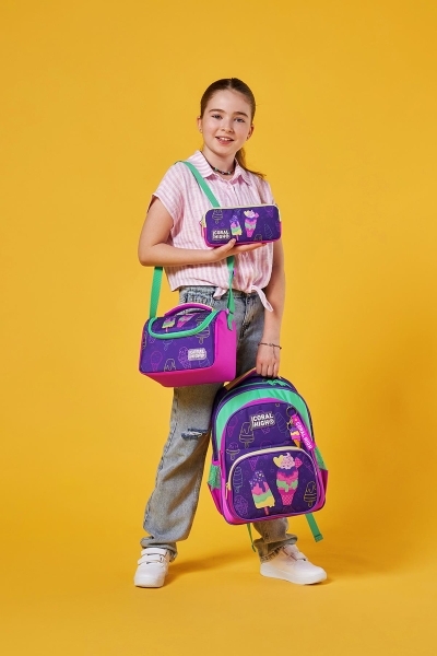 Coral High Kids Mor Pembe Dondurma Desenli 3’lü Okul Çanta Seti SET0123655 - 2