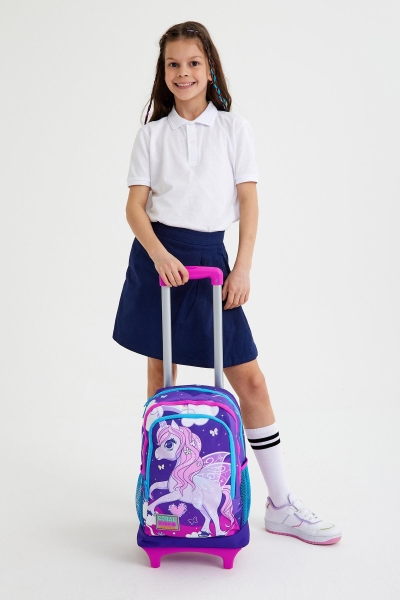 Coral High Kids Mor Pembe Unicorn Desenli Üç Bölmeli Çekçekli Okul Sırt Çantası 23908 - 2