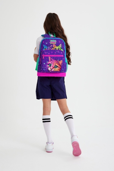 Coral High Kids Mor Pembe Kedi Desenli Dört Bölmeli Okul Sırt Çantası 23732 - 2