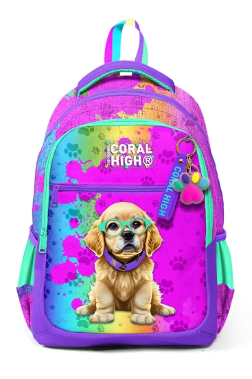 Coral High Kids Mor Pembe Köpek Desenli Üç Bölmeli Okul Sırt Çantası 23649 - 9