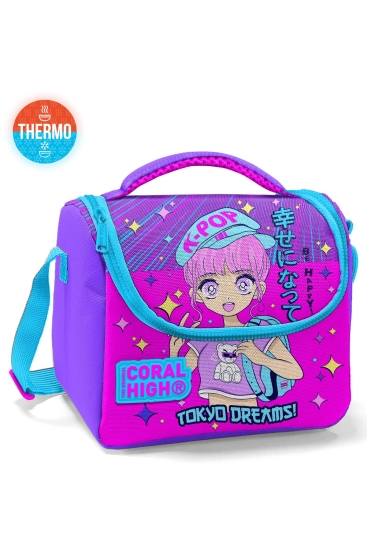 Coral High Kids Mor Pembe Mavi Simli K-Pop Desenli Thermo Beslenme Çantası 11849 