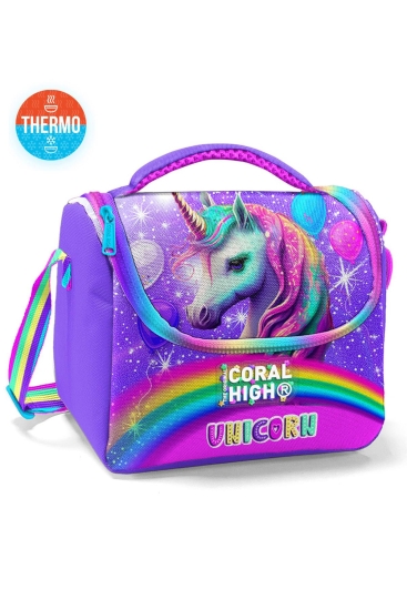 Coral High Kids Mor Pembe Simli Unicorn Desenli Thermo Beslenme Çantası 11873 