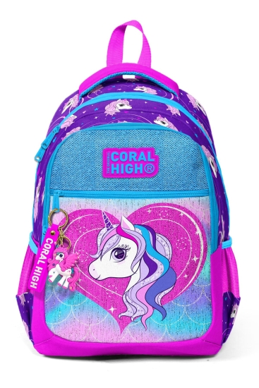 Coral High Kids Mor Pembe Unicorn Desenli Simli Üç Bölmeli Okul Sırt Çantası 23492 - 9