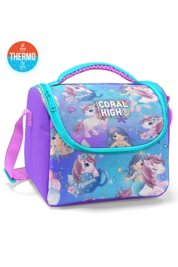 Coral High Kids Mor Pembe Unicorn Deniz Kızı Desenli Thermo Beslenme Çantası 11890 - Coral High KIDS