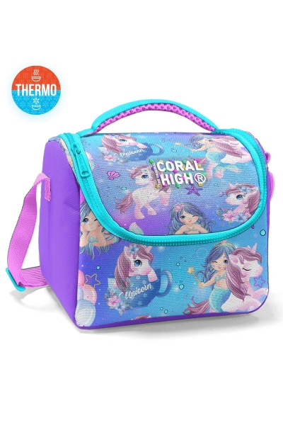 Coral High Kids Mor Pembe Unicorn Deniz Kızı Desenli Thermo Beslenme Çantası 11890 - 1