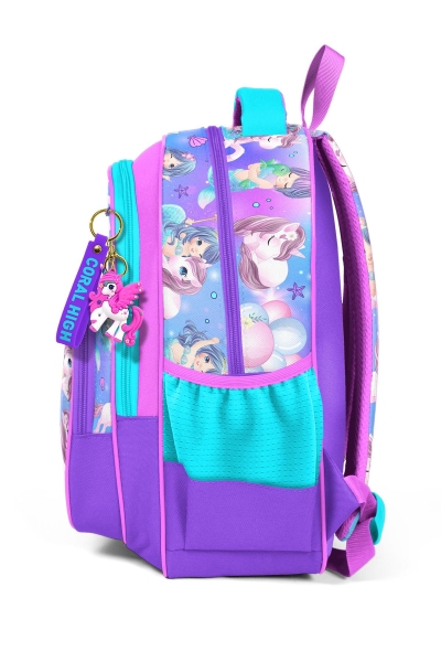 Coral High Kids Mor Pembe Unicorn Deniz Kızı Desenli Üç Bölmeli Okul Sırt Çantası 23657 - 6