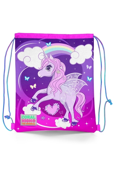 Coral High Kids Mor Pembe Unicorn Desenli İpli Büzgülü Sırt Çantası 22464 - Coral High KIDS