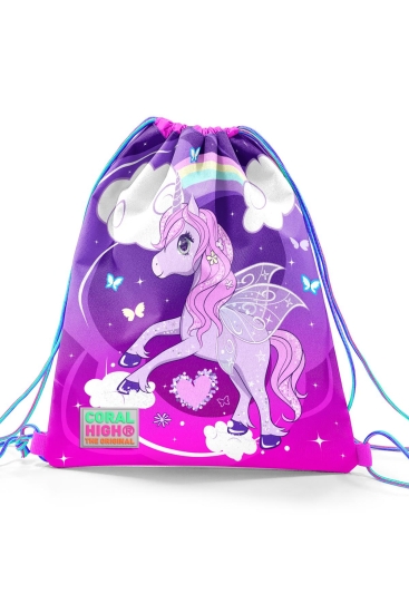 Coral High Kids Mor Pembe Unicorn Desenli İpli Büzgülü Sırt Çantası 22464 - 3